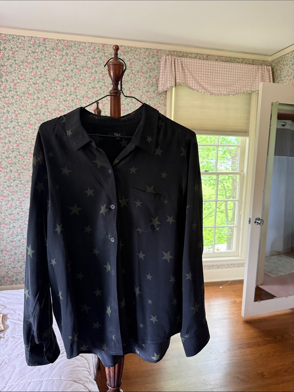 Rails Black Shirt with Olive Star Print